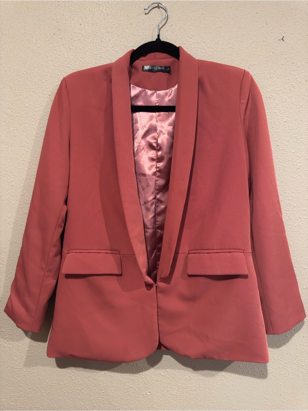 Women's Coral Pink Shawl Collar Blazer -Urban Coco